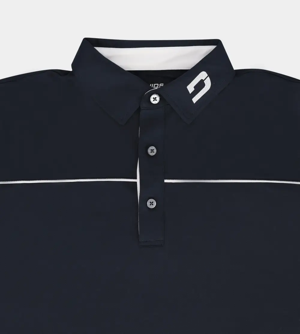 BLOCK PIQUE LONG SLEEVE POLO - NAVY/WHITE - Image 4