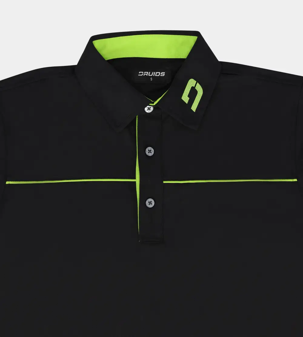 BLOCK PIQUE LONG SLEEVE POLO - BLACK/LIME - Image 6