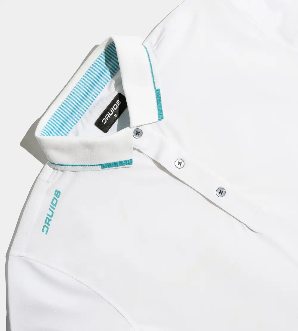 LEADER LONG SLEEVE POLO - WHITE/TEAL - Image 3