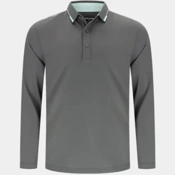 LEADER LONG SLEEVE POLO - CHARCOAL/MINT