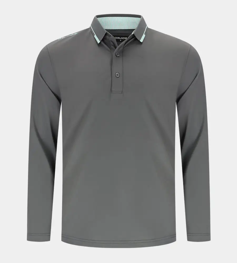 LEADER LONG SLEEVE POLO - CHARCOAL/MINT