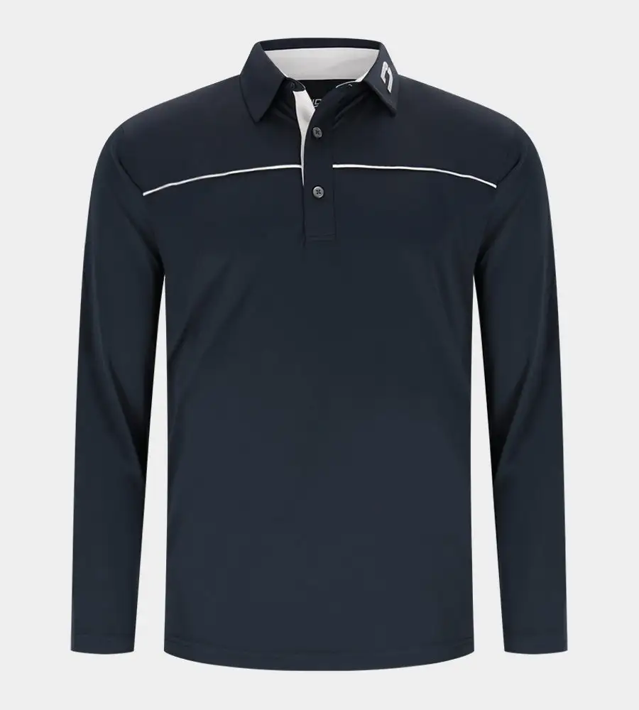 BLOCK PIQUE LONG SLEEVE POLO - NAVY/WHITE