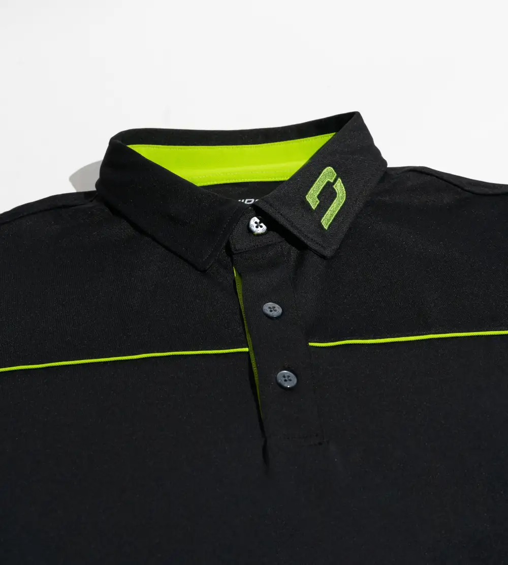 BLOCK PIQUE LONG SLEEVE POLO - BLACK/LIME - Image 3
