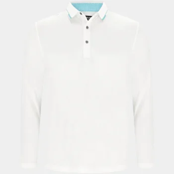LEADER LONG SLEEVE POLO - WHITE/TEAL
