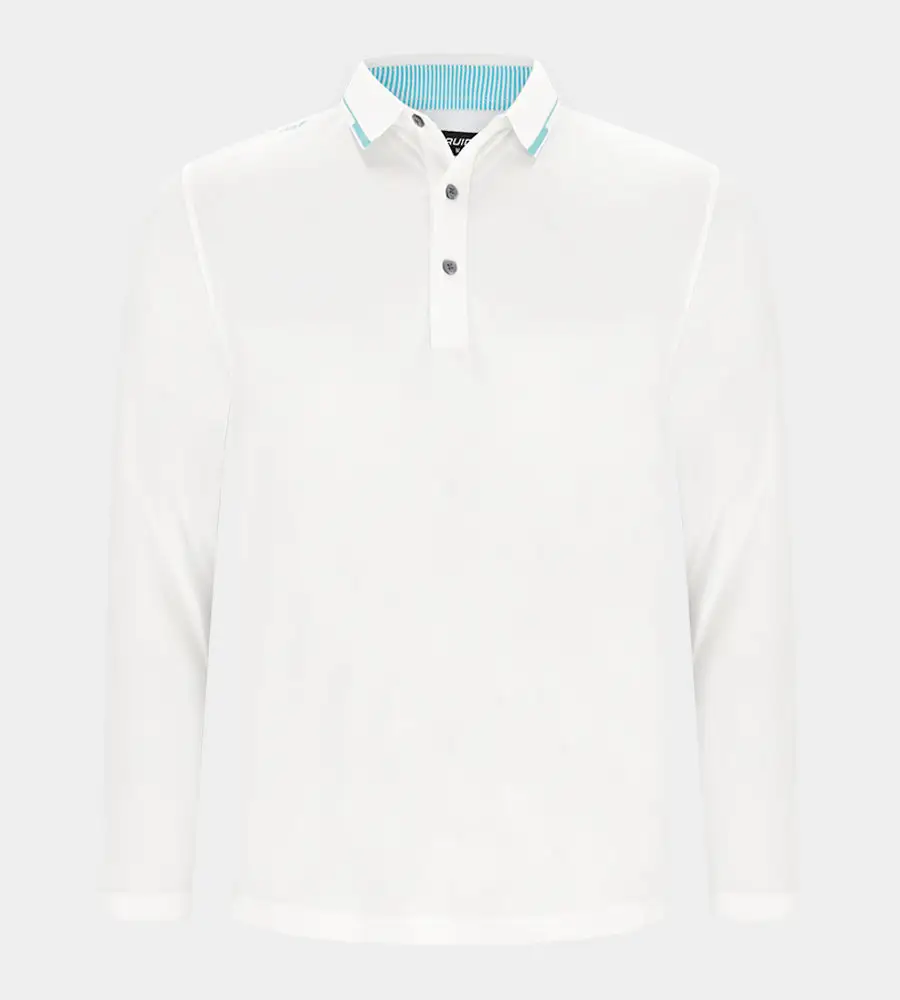 LEADER LONG SLEEVE POLO - WHITE/TEAL