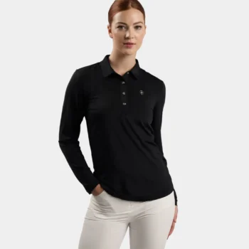 LADIES ELITE LONG SLEEVE POLO - BLACK