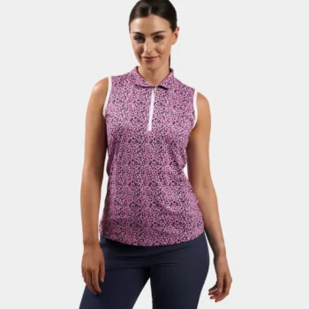LADIES HEART SLEEVELESS POLO - PINK/NAVY