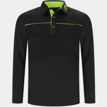 BLOCK PIQUE LONG SLEEVE POLO - BLACK/LIME