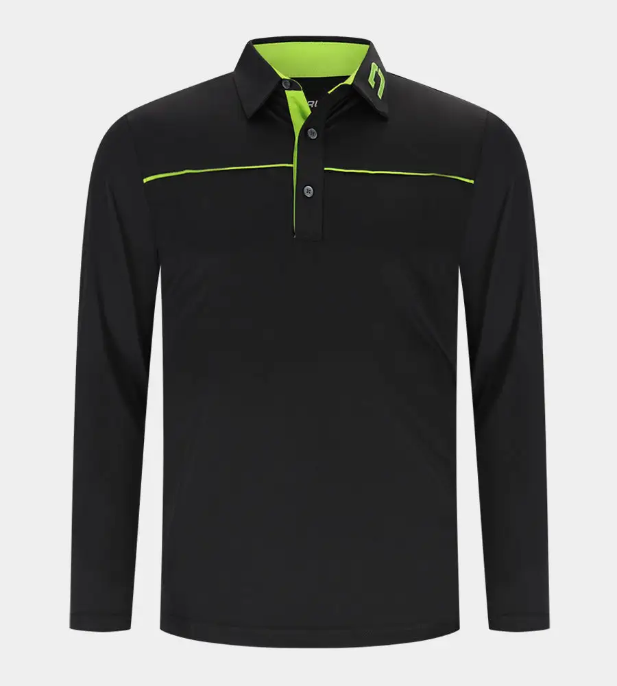 BLOCK PIQUE LONG SLEEVE POLO - BLACK/LIME