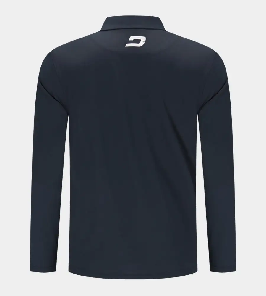 BLOCK PIQUE LONG SLEEVE POLO - NAVY/WHITE - Image 2