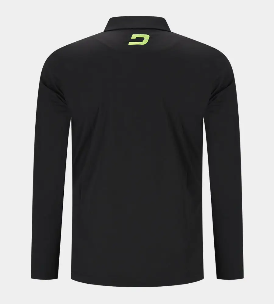 BLOCK PIQUE LONG SLEEVE POLO - BLACK/LIME - Image 2