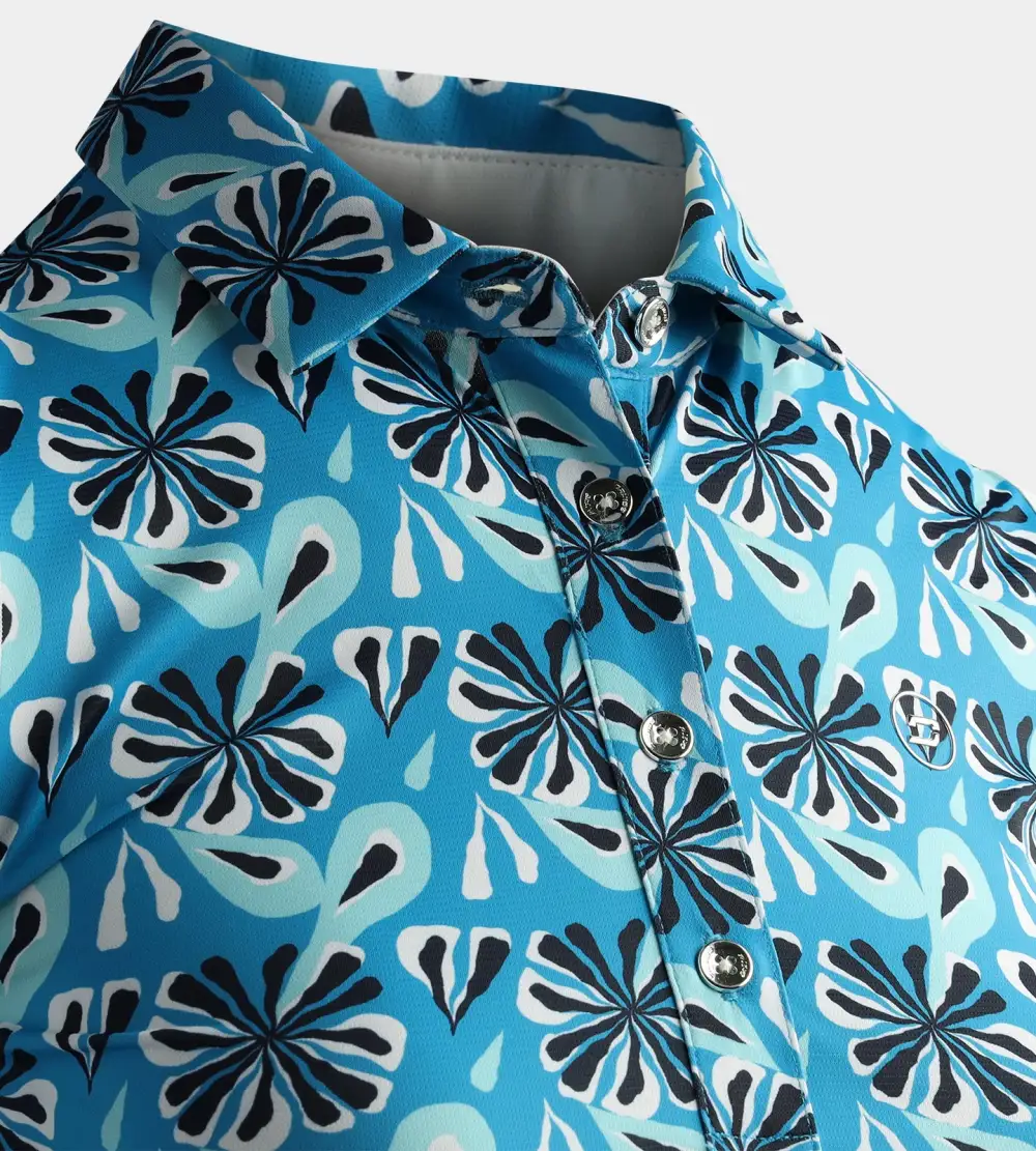 LADIES FLORAL SLEEVELESS POLO - TEAL - Image 4