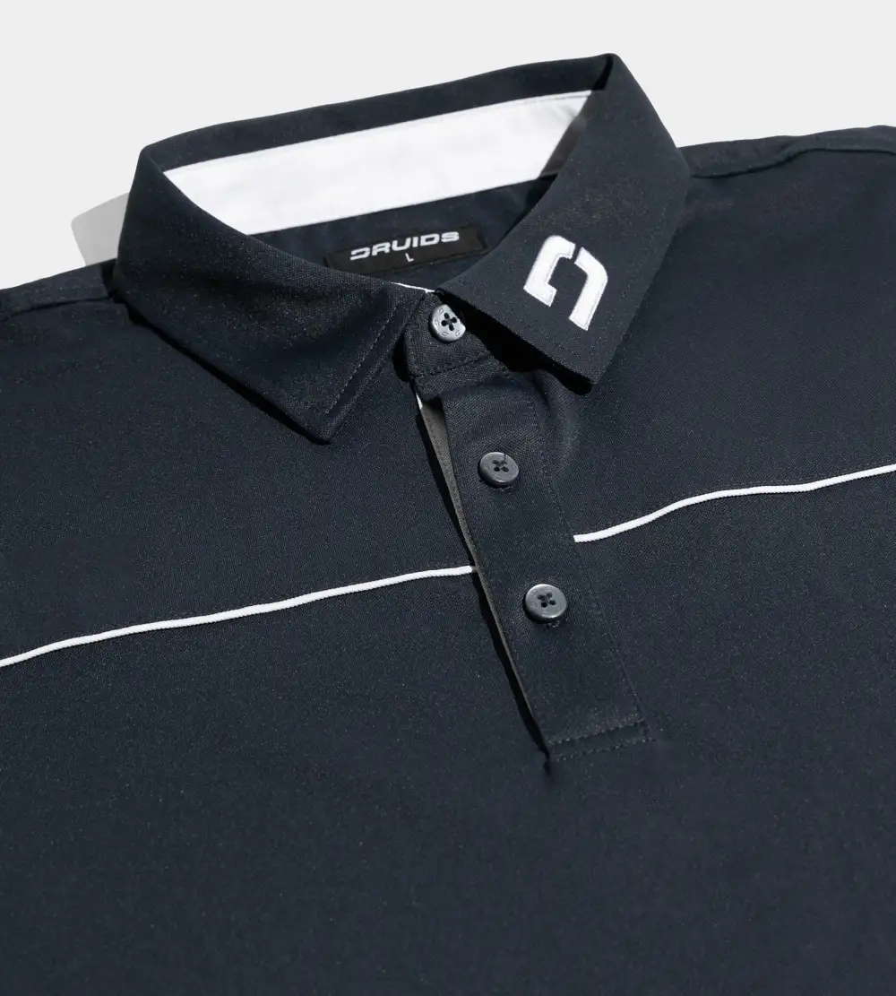 BLOCK PIQUE LONG SLEEVE POLO - NAVY/WHITE - Image 3